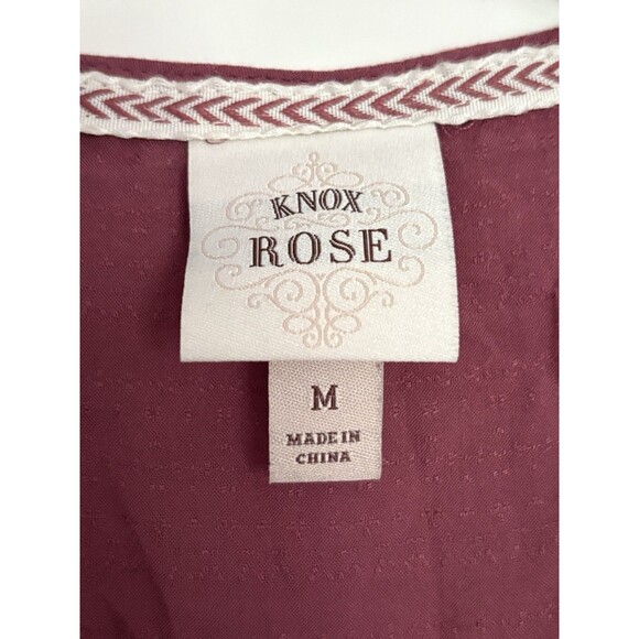 Knox Rose Boho Embroidered Top Medium Peasant Cottagecore Blouse Tie Front VNeck - Picture 2 of 6